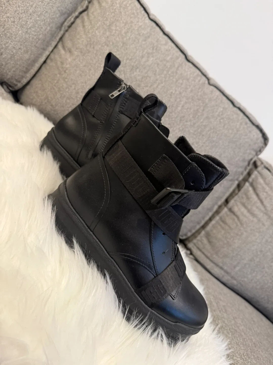 UGG Black Leather Boots, Size 9