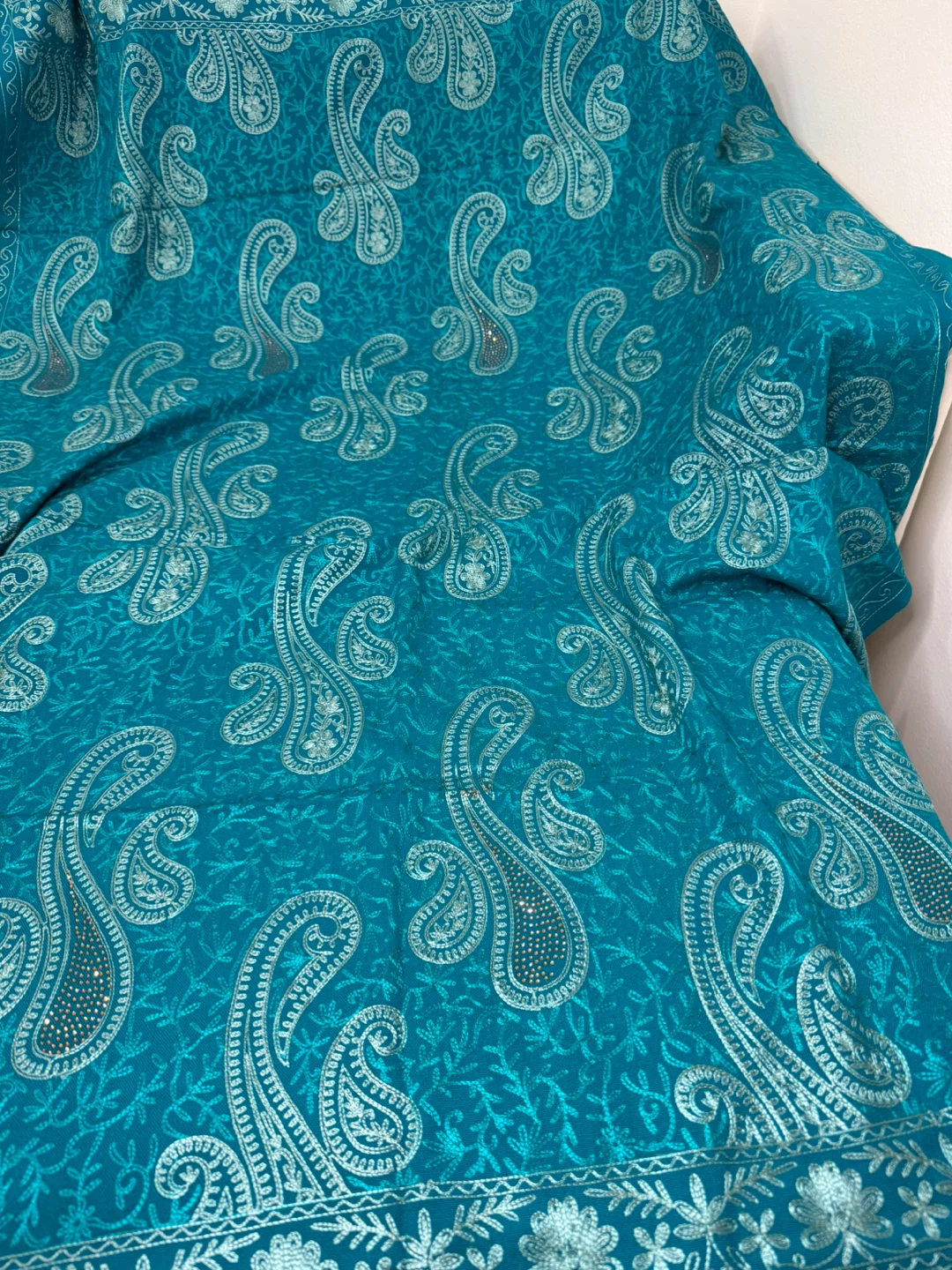 Teal Paisley Pashmina Shawl - photo 4