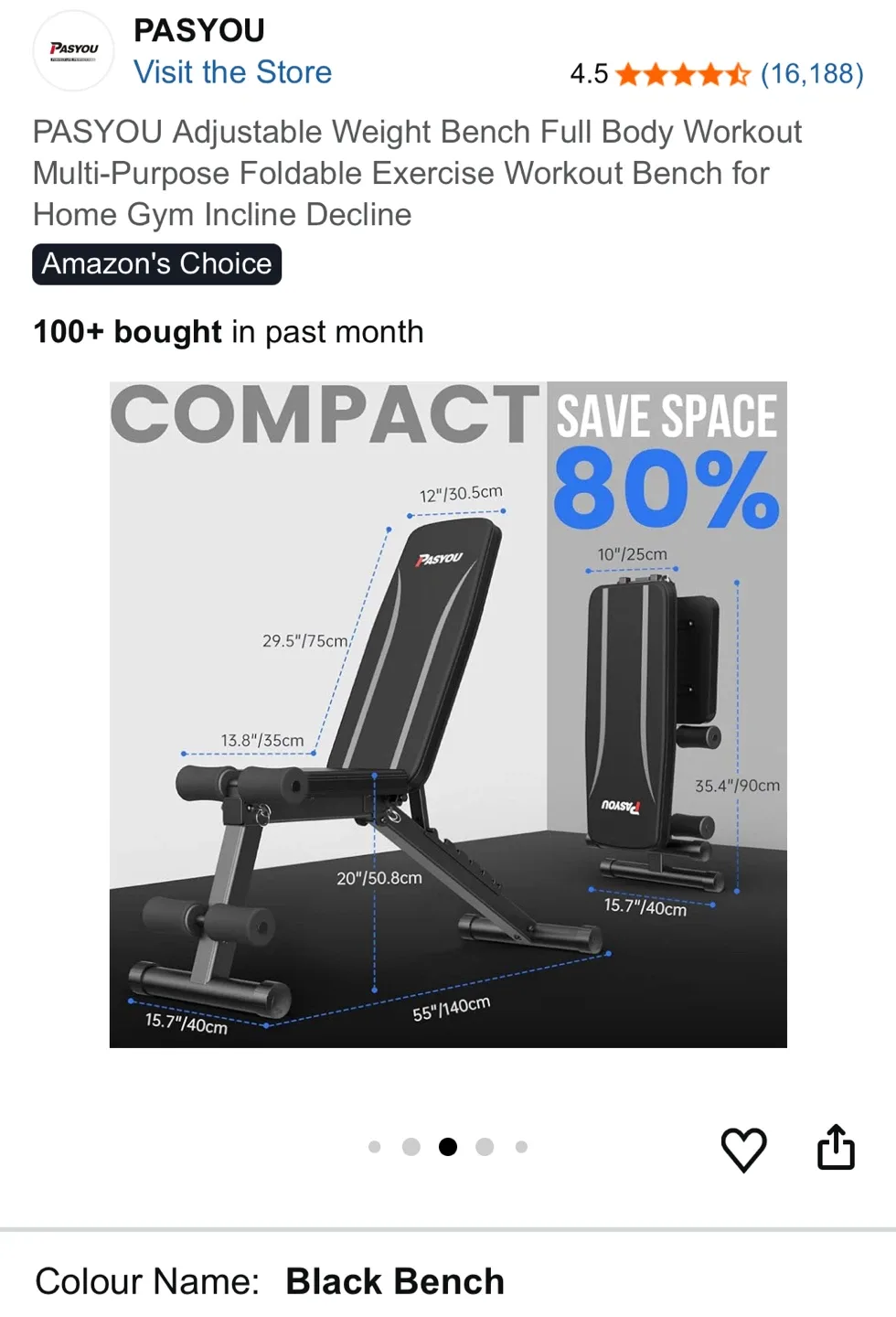 PASYOU Adjustable Weight Bench - Black image indicator(5)