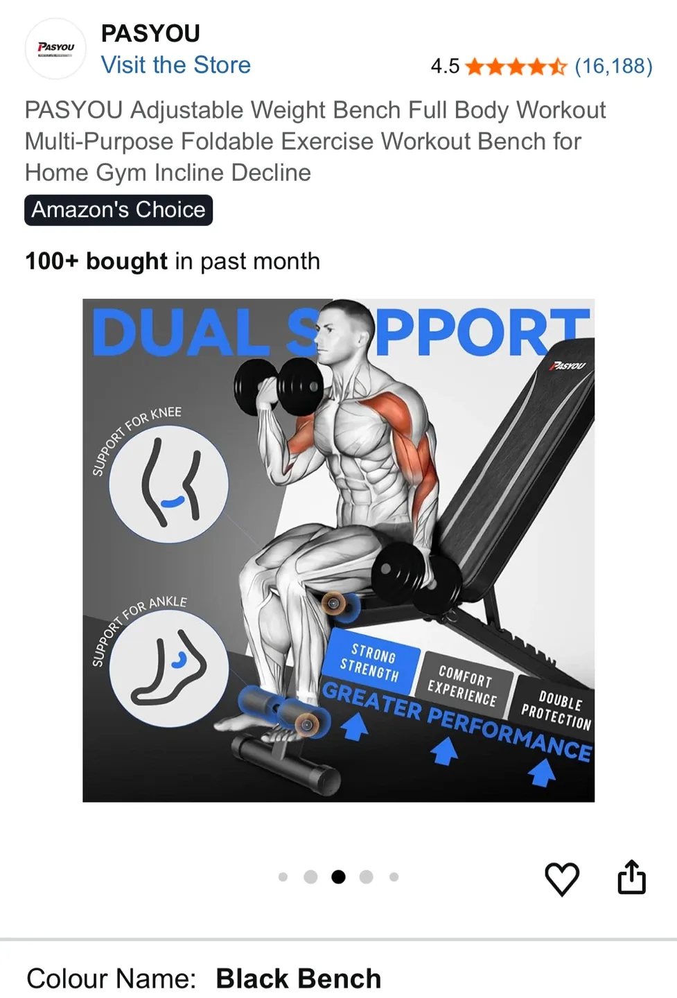 PASYOU Adjustable Weight Bench - Black image indicator(6)