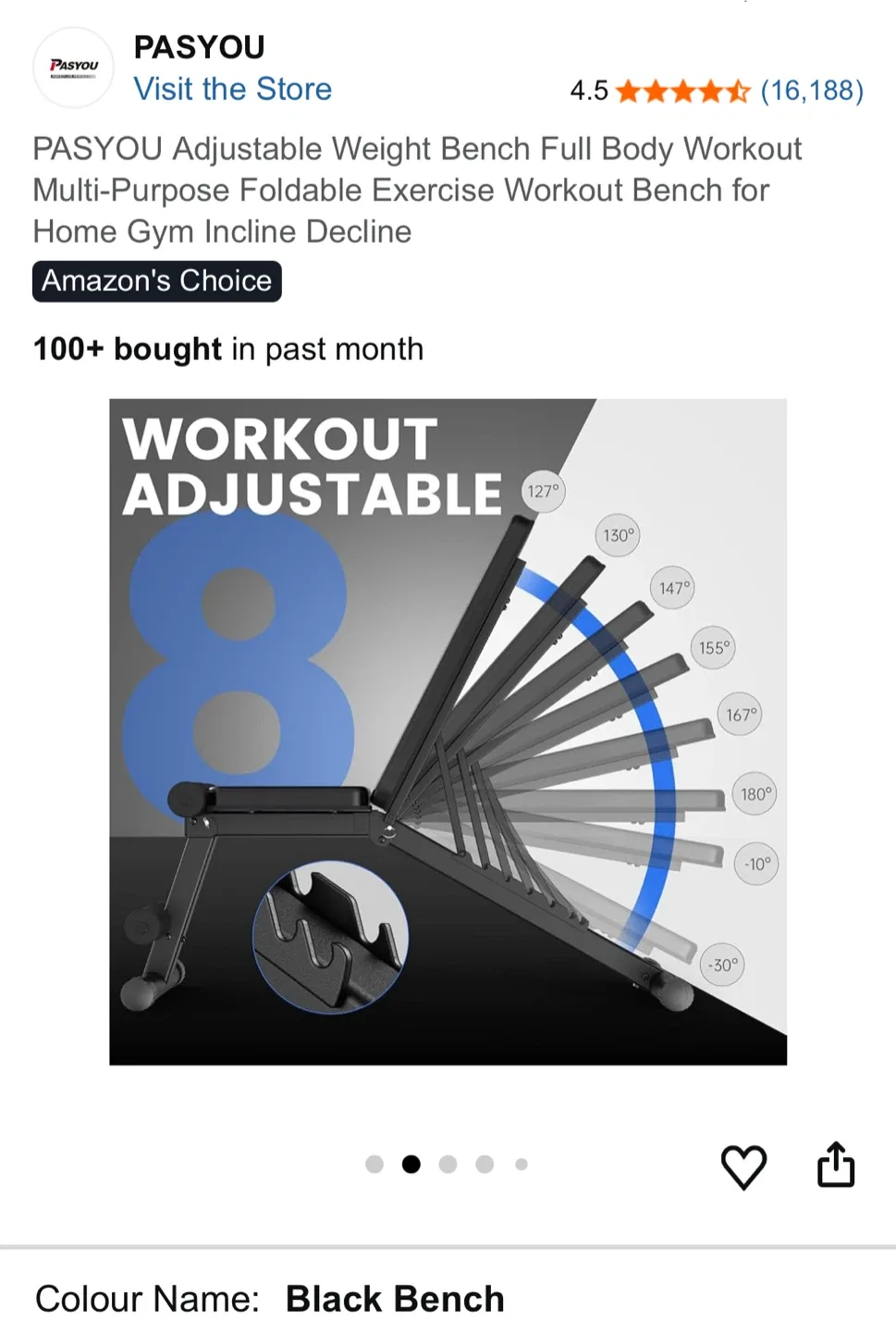 PASYOU Adjustable Weight Bench - Black image indicator(2)