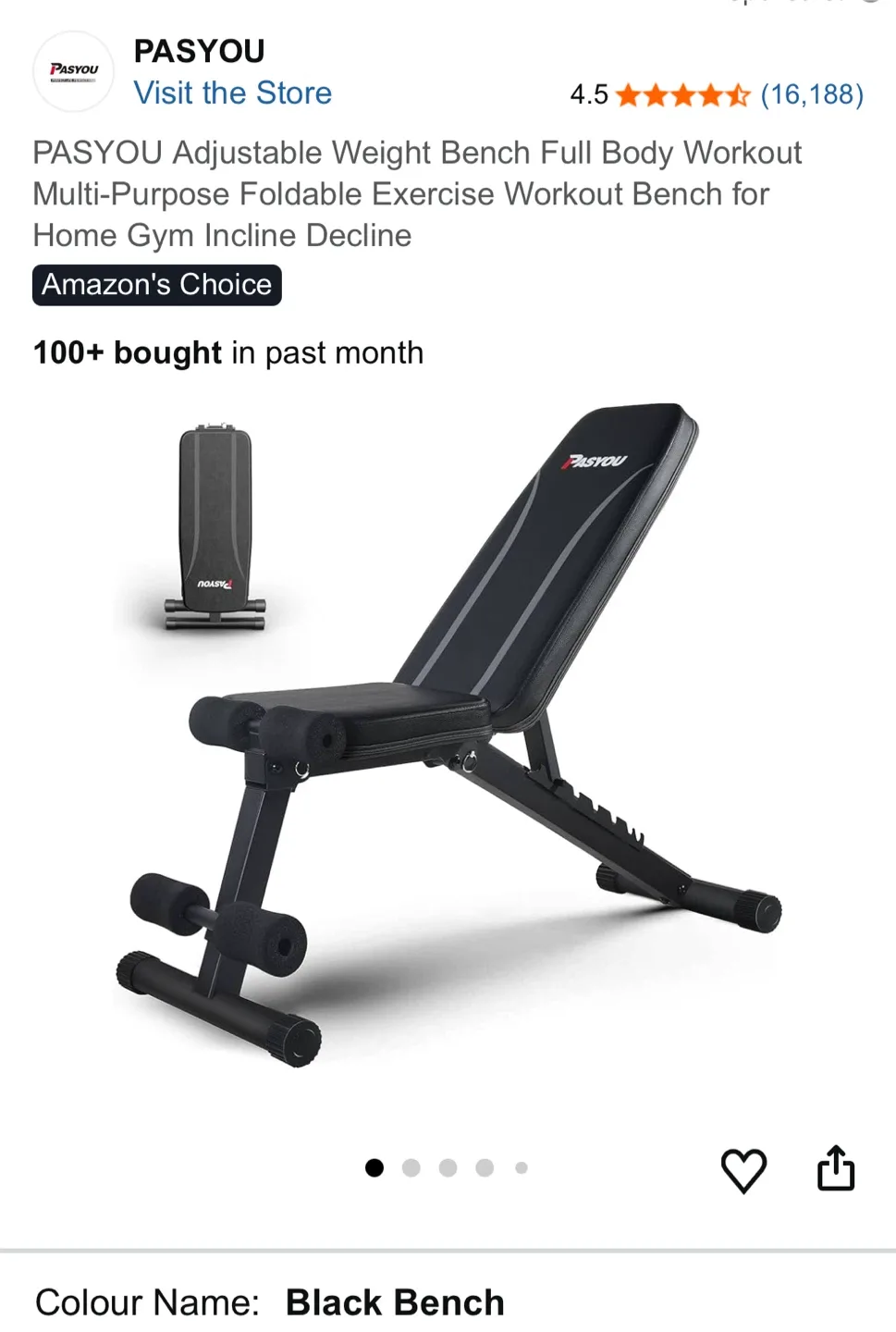 PASYOU Adjustable Weight Bench - Black