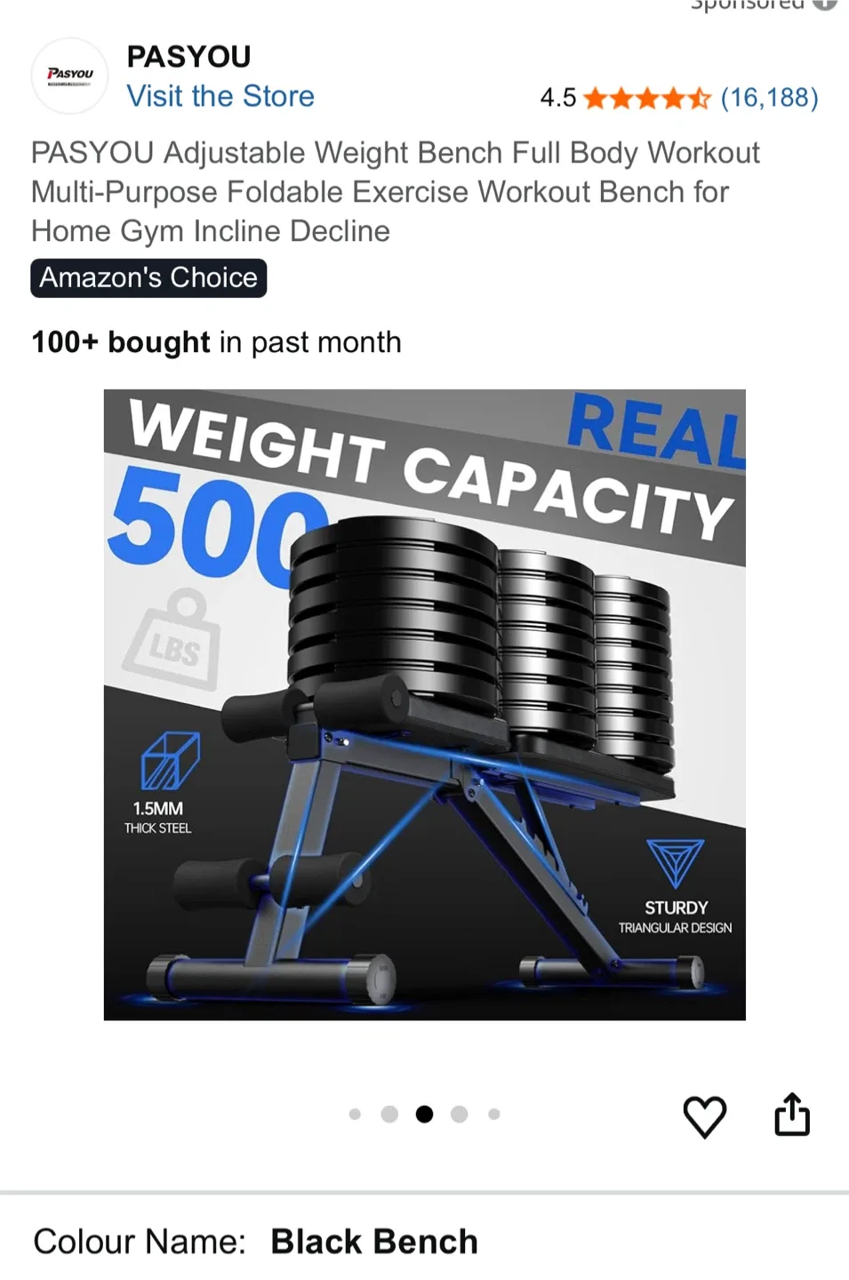 PASYOU Adjustable Weight Bench - Black image indicator(4)