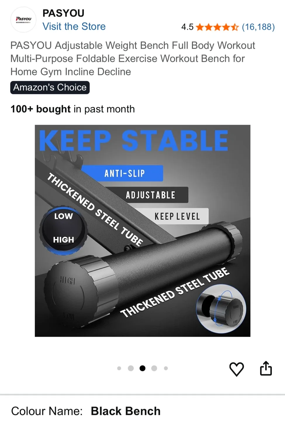 PASYOU Adjustable Weight Bench - Black image indicator(7)