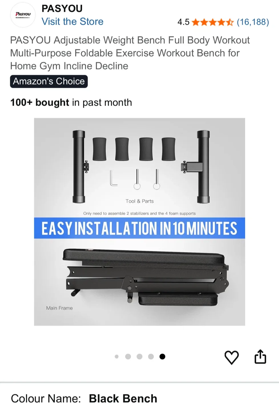 PASYOU Adjustable Weight Bench - Black image indicator(9)