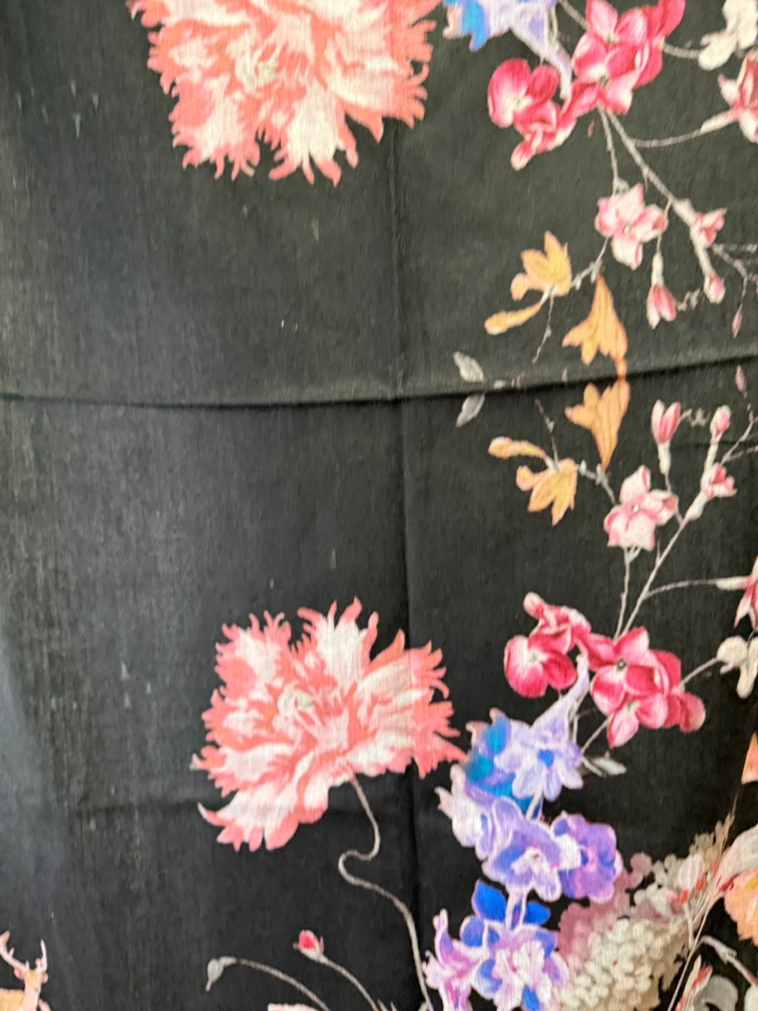 Floral Print Shawl with Pom Pom Tassels - Black