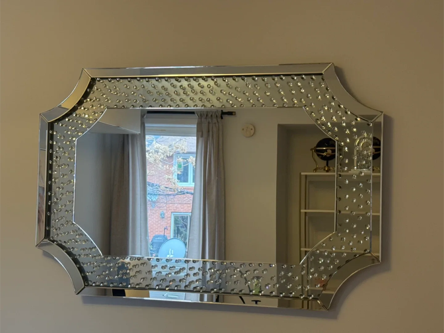 Decorative Beveled Mirror with Rhinestone Accent