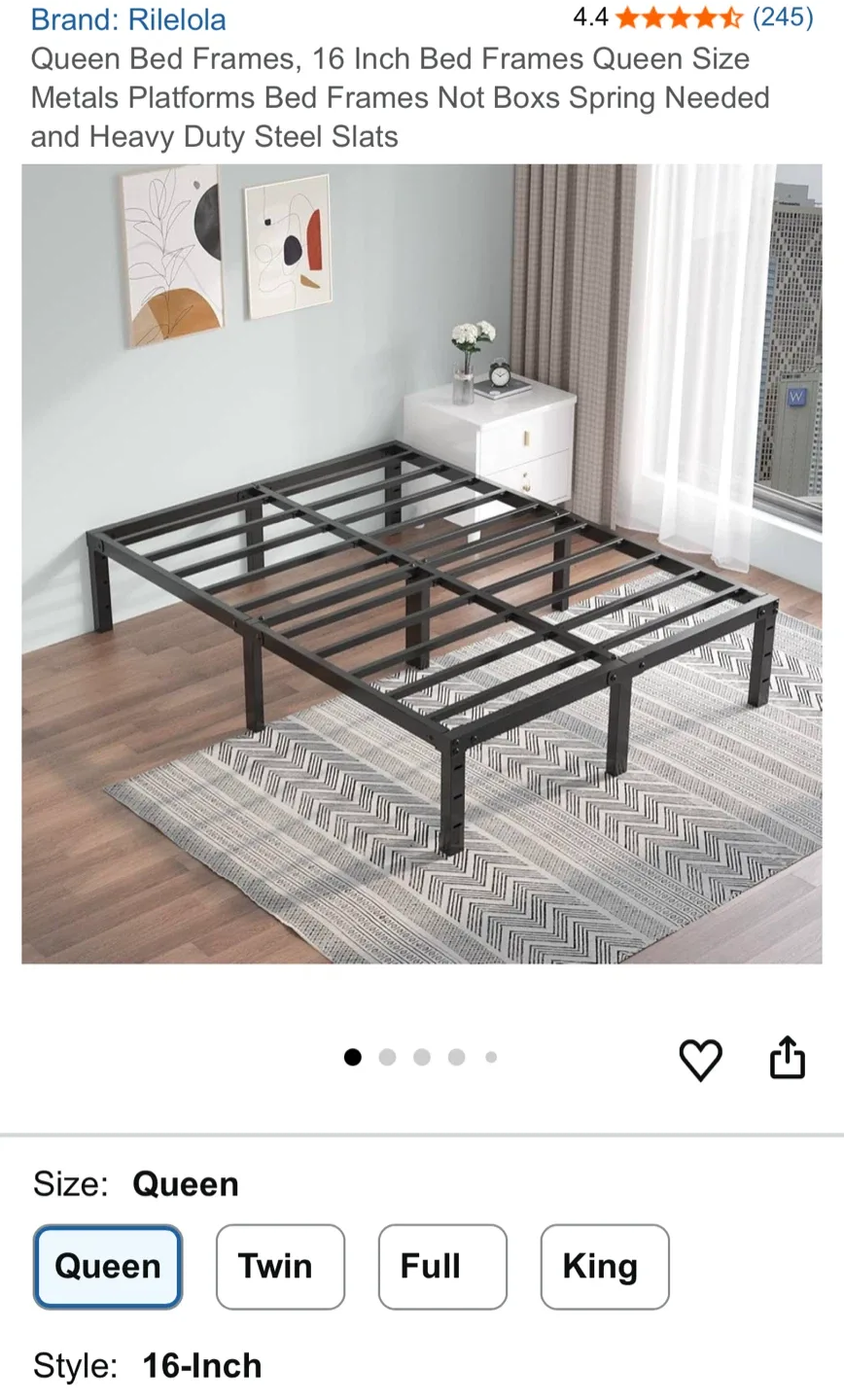 Rilelola Queen Size 16-Inch Bed Frame