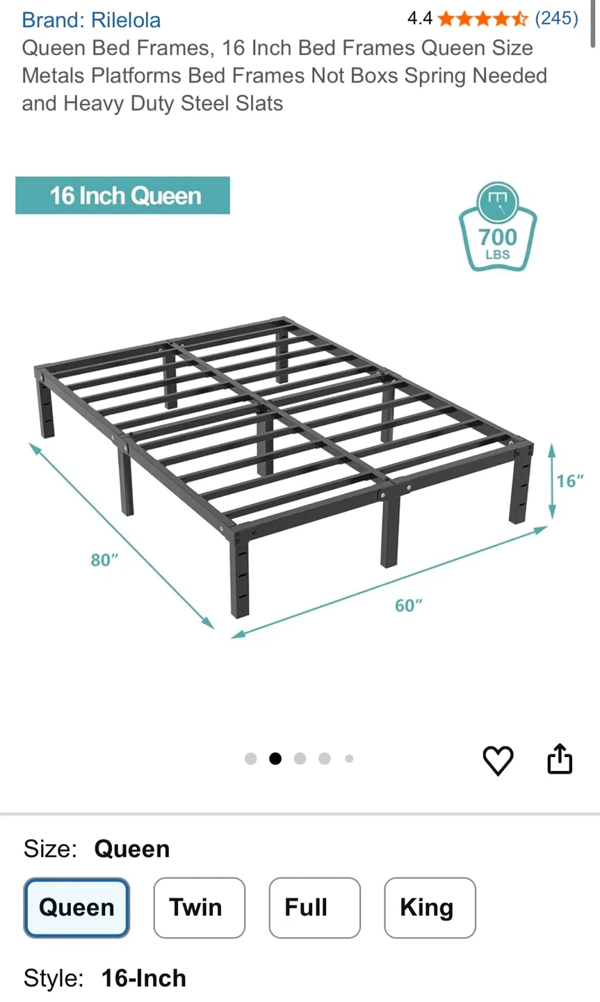 Rilelola Queen Size 16-Inch Bed Frame image indicator(2)