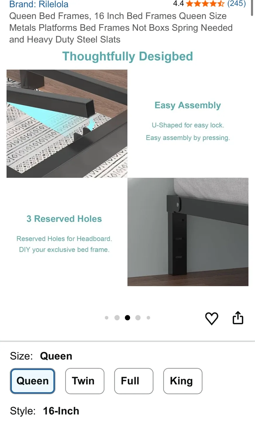 Rilelola Queen Size 16-Inch Bed Frame image indicator(4)