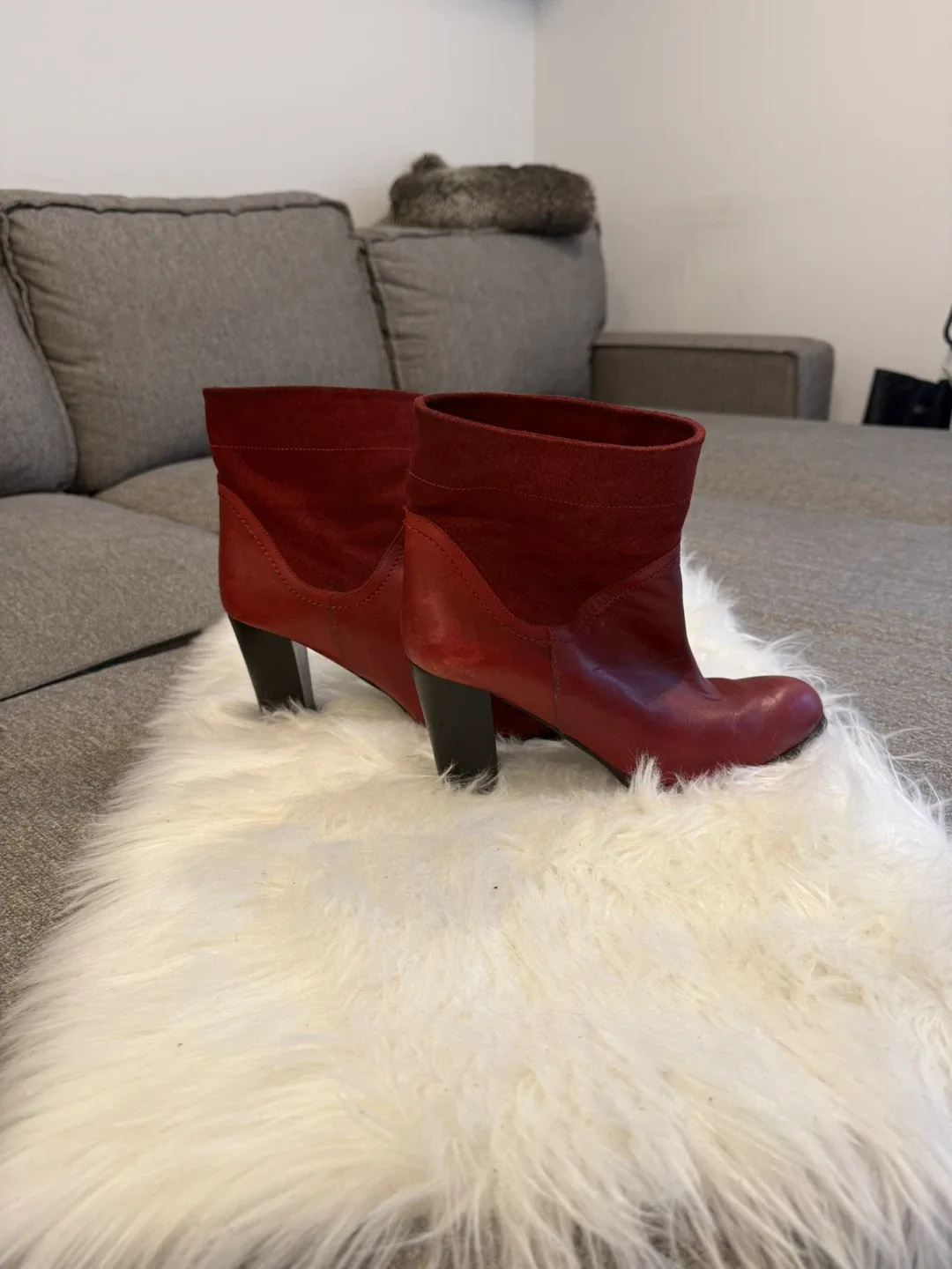 Red Leather Ankle Boots