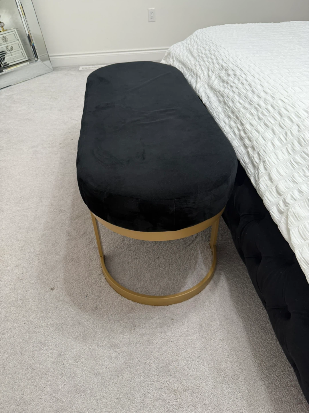 Brand New Black Velvet Ottoman Bench with Gold Legs - photo 2
