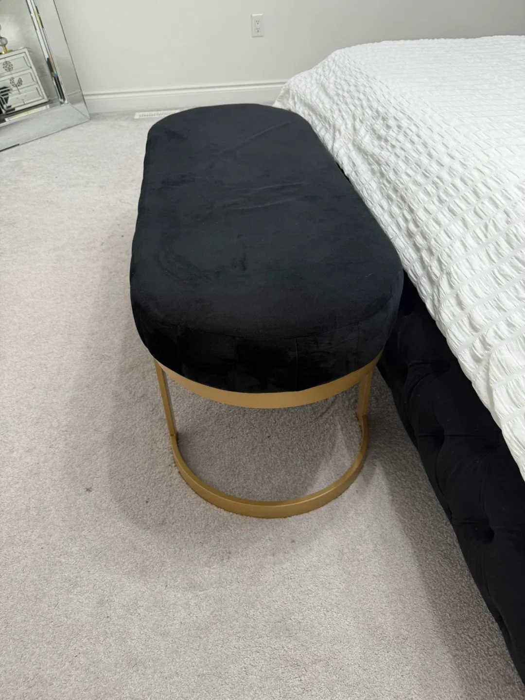 Brand New Black Velvet Ottoman Bench with Gold Legs image indicator(2)