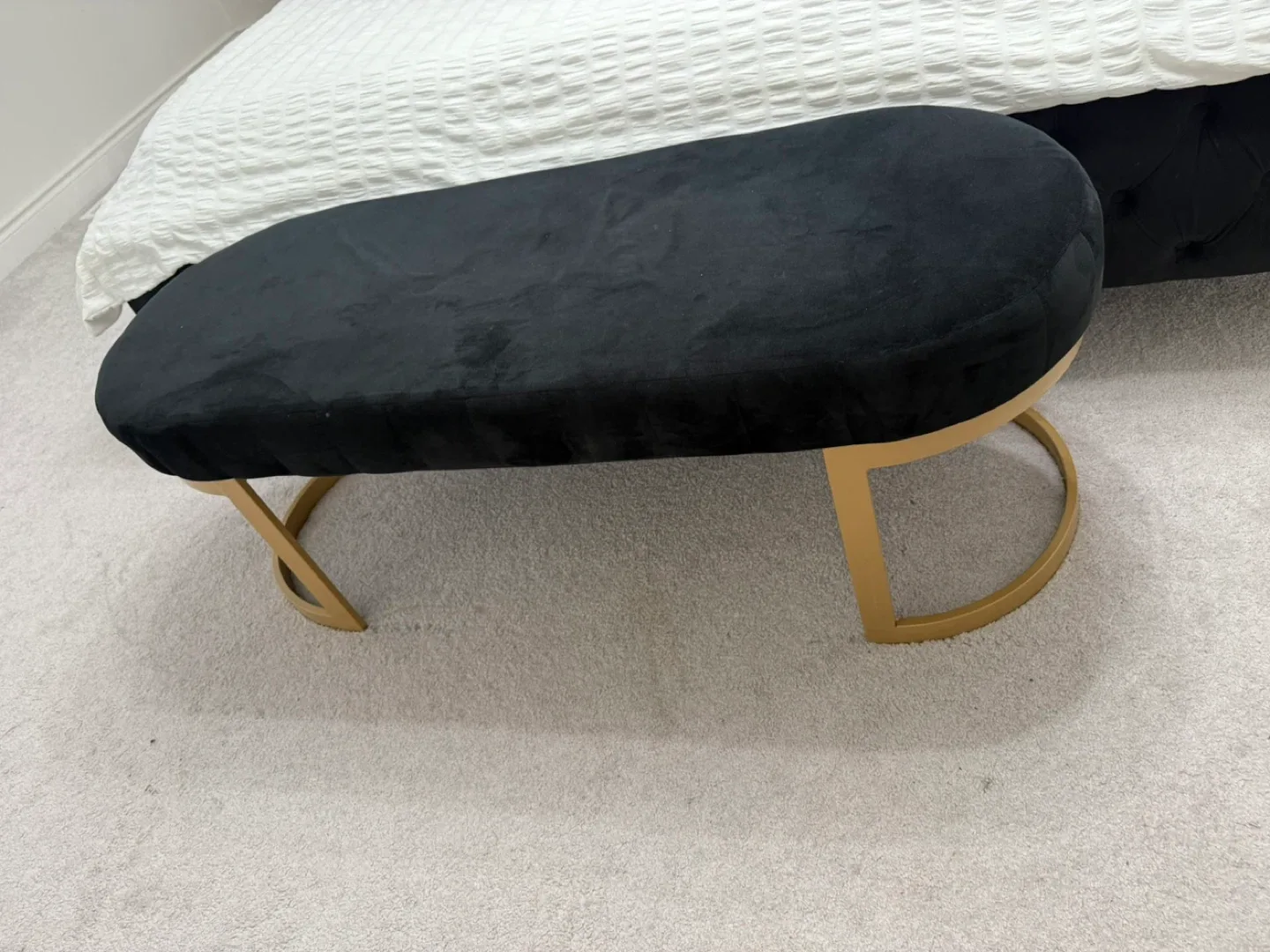Brand New Black Velvet Ottoman Bench with Gold Legs