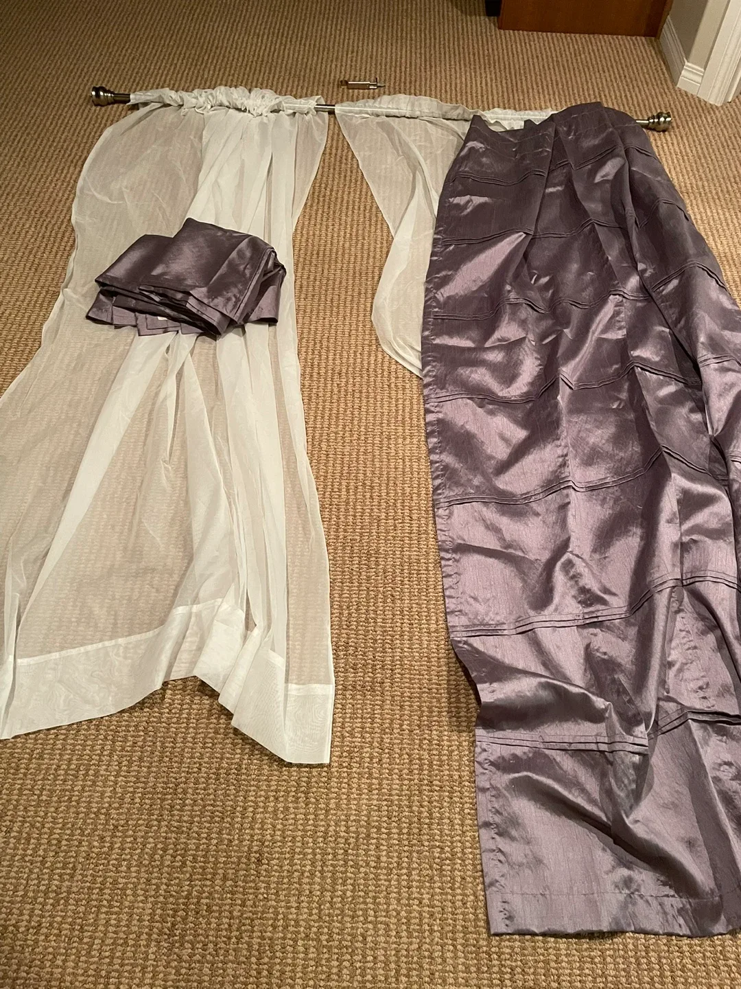 Curtain Rod with White & Purple Curtains