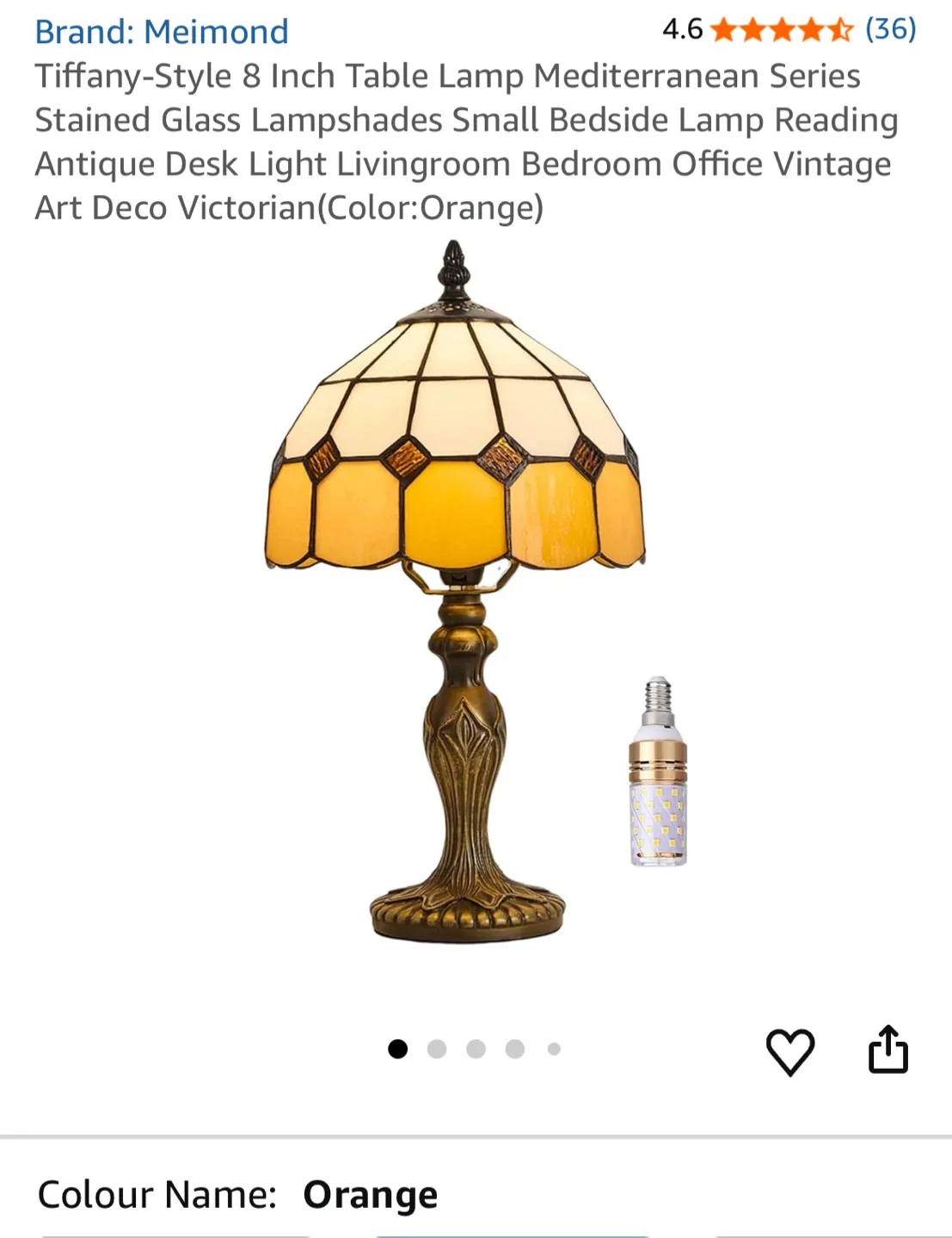 Meimond Tiffany-Style 8 Inch Table Lamp - Orange