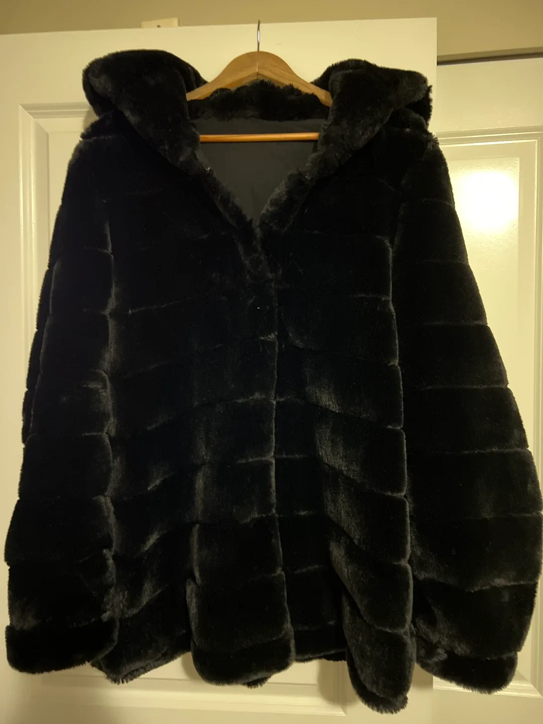 Black Faux Fur Hooded Coat