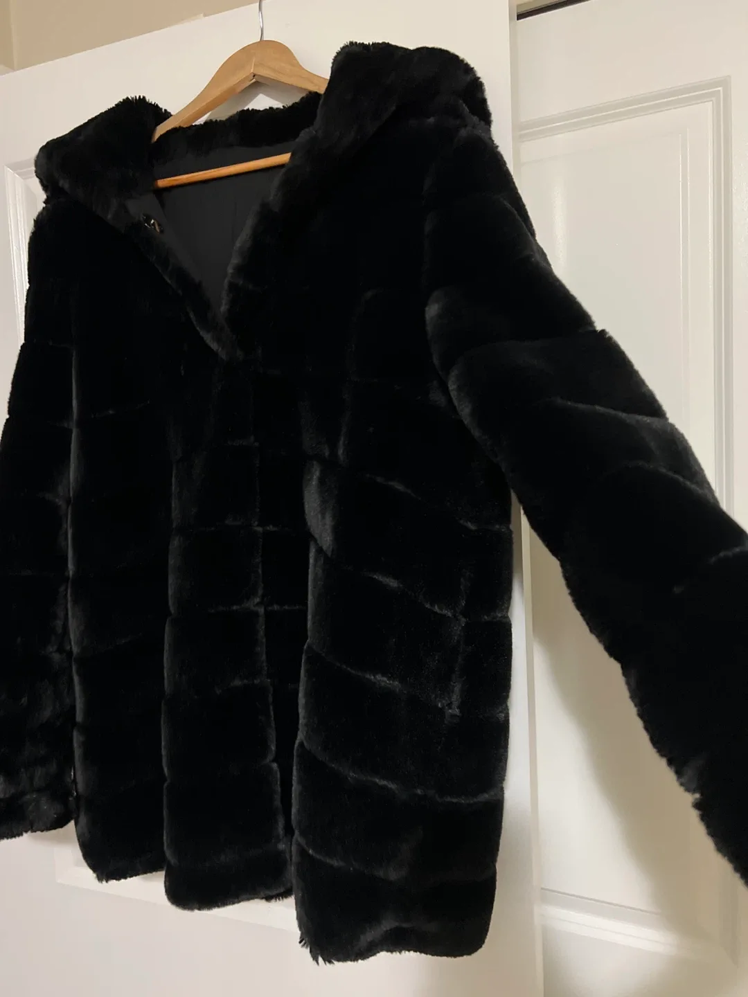 Black Faux Fur Hooded Coat image indicator(4)