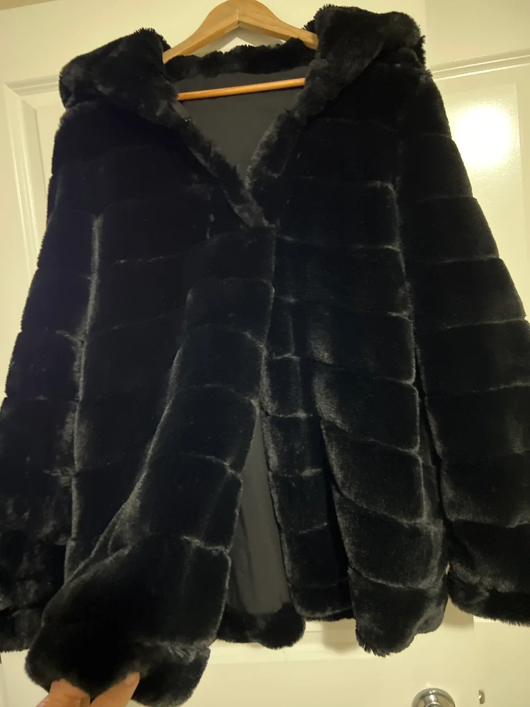 Black Faux Fur Hooded Coat image indicator(3)