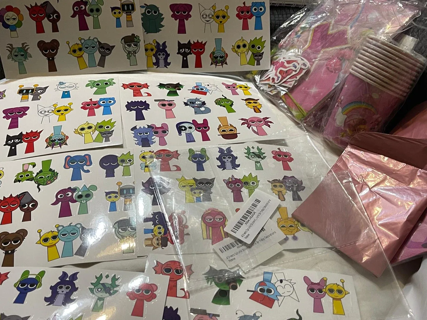 New Sprunki Stickers Birthday Decorations - 4 Sheets