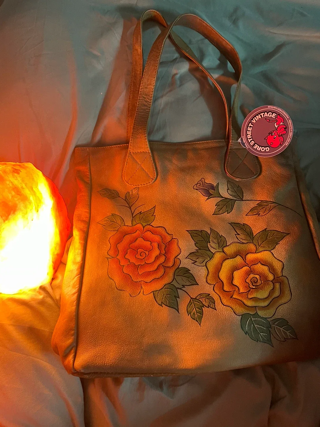 Aldo Vintage Leather Tote with Painted Flowers