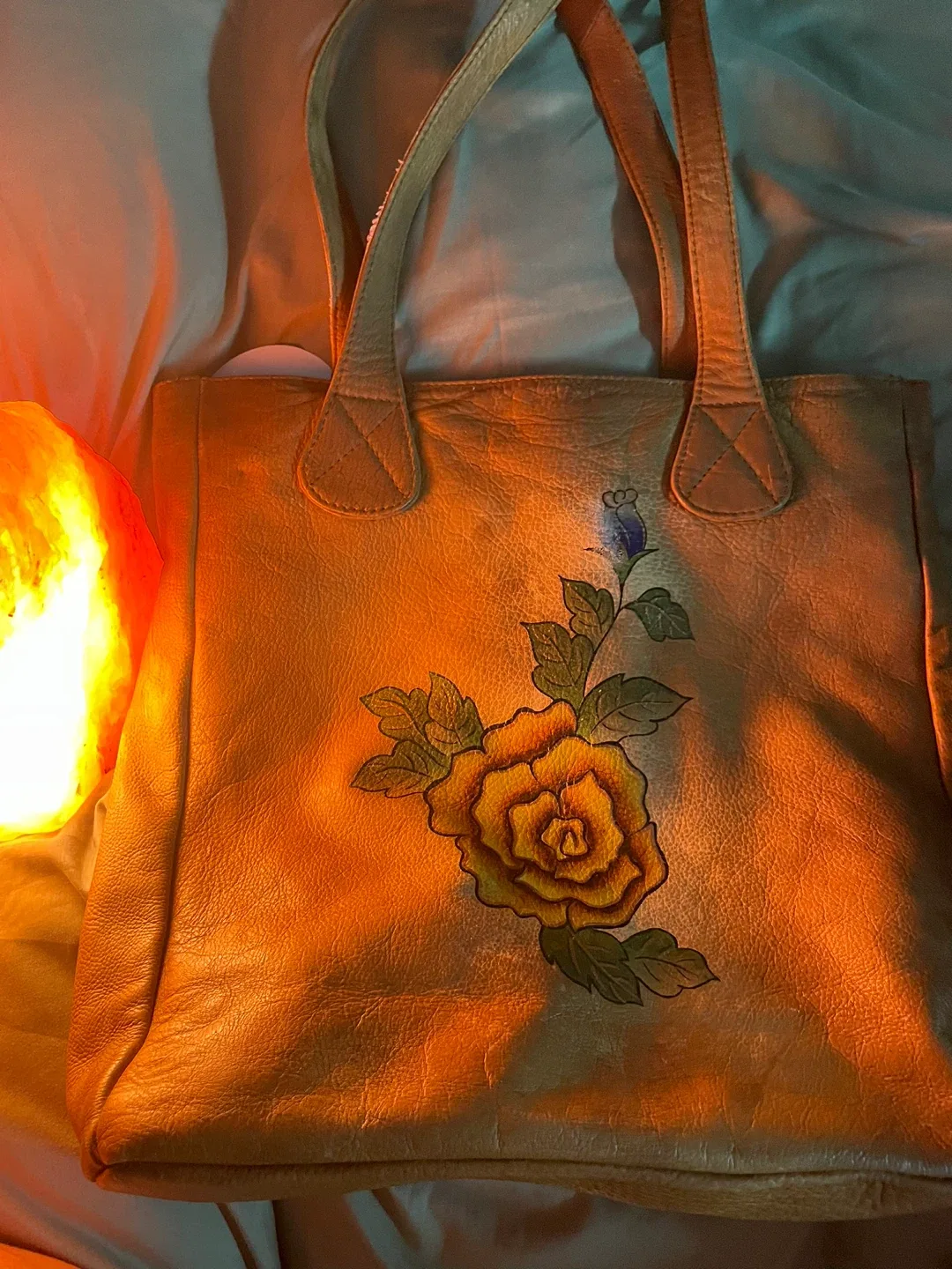 Aldo Vintage Leather Tote with Painted Flowers image indicator(3)