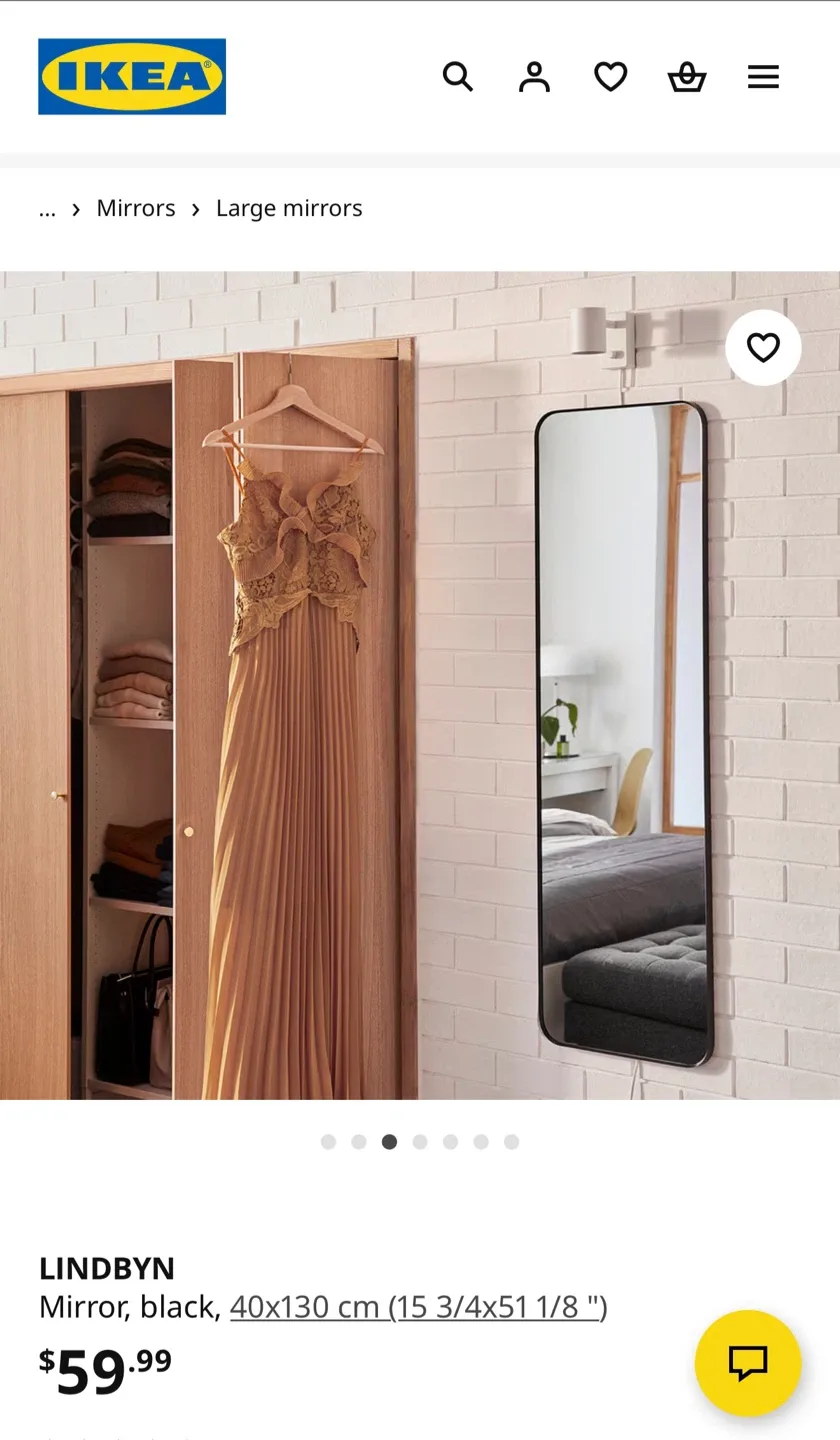 IKEA Lindbyn Mirror - Black, 40x130 cm image indicator(2)