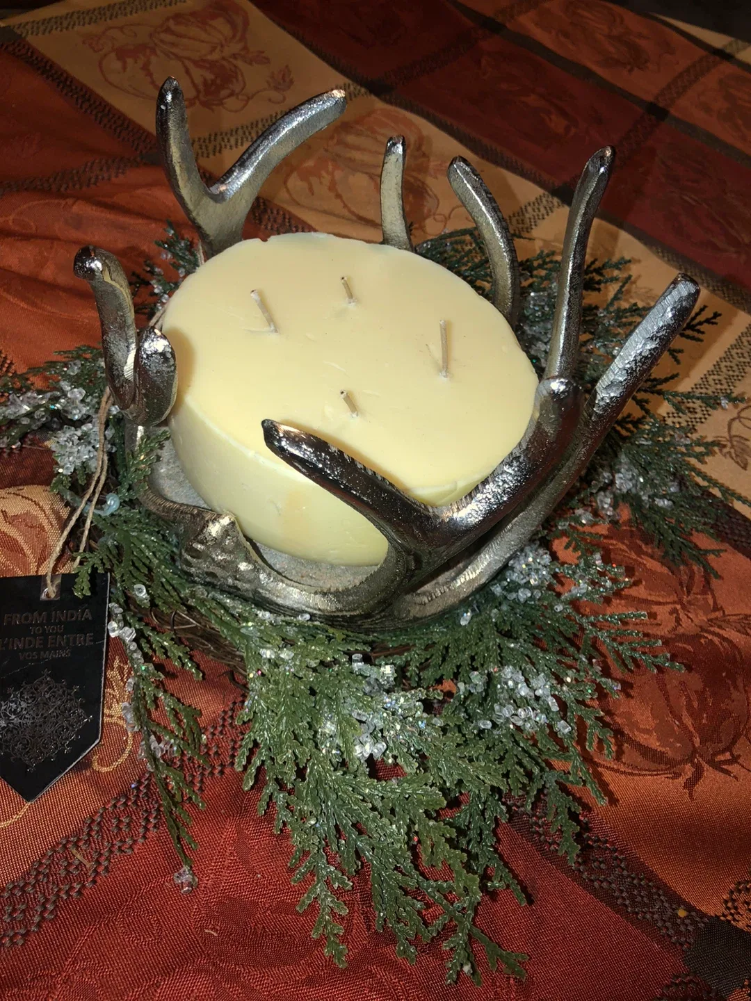 Christmas Center Piece! Metal Candle Holder & Cedar Wreath