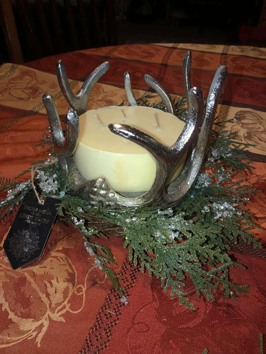 Christmas Center Piece! Metal Candle Holder & Cedar Wreath image indicator(2)