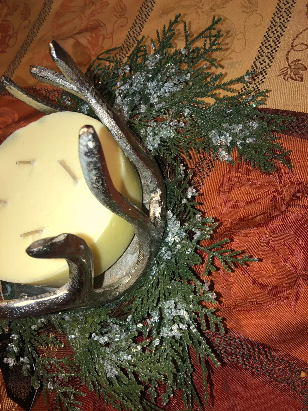 Christmas Center Piece! Metal Candle Holder & Cedar Wreath image indicator(4)