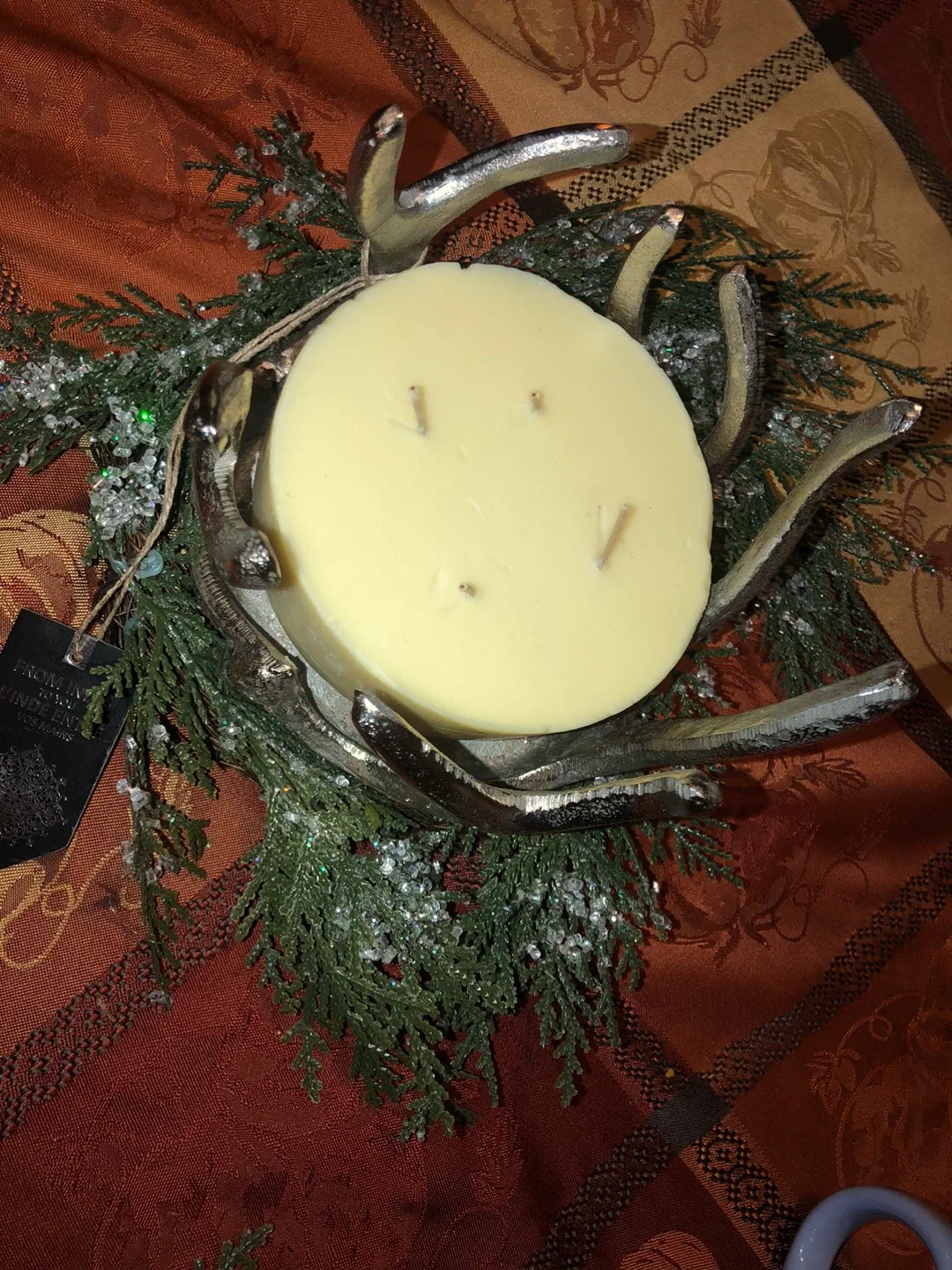 Christmas Center Piece! Metal Candle Holder & Cedar Wreath image indicator(3)