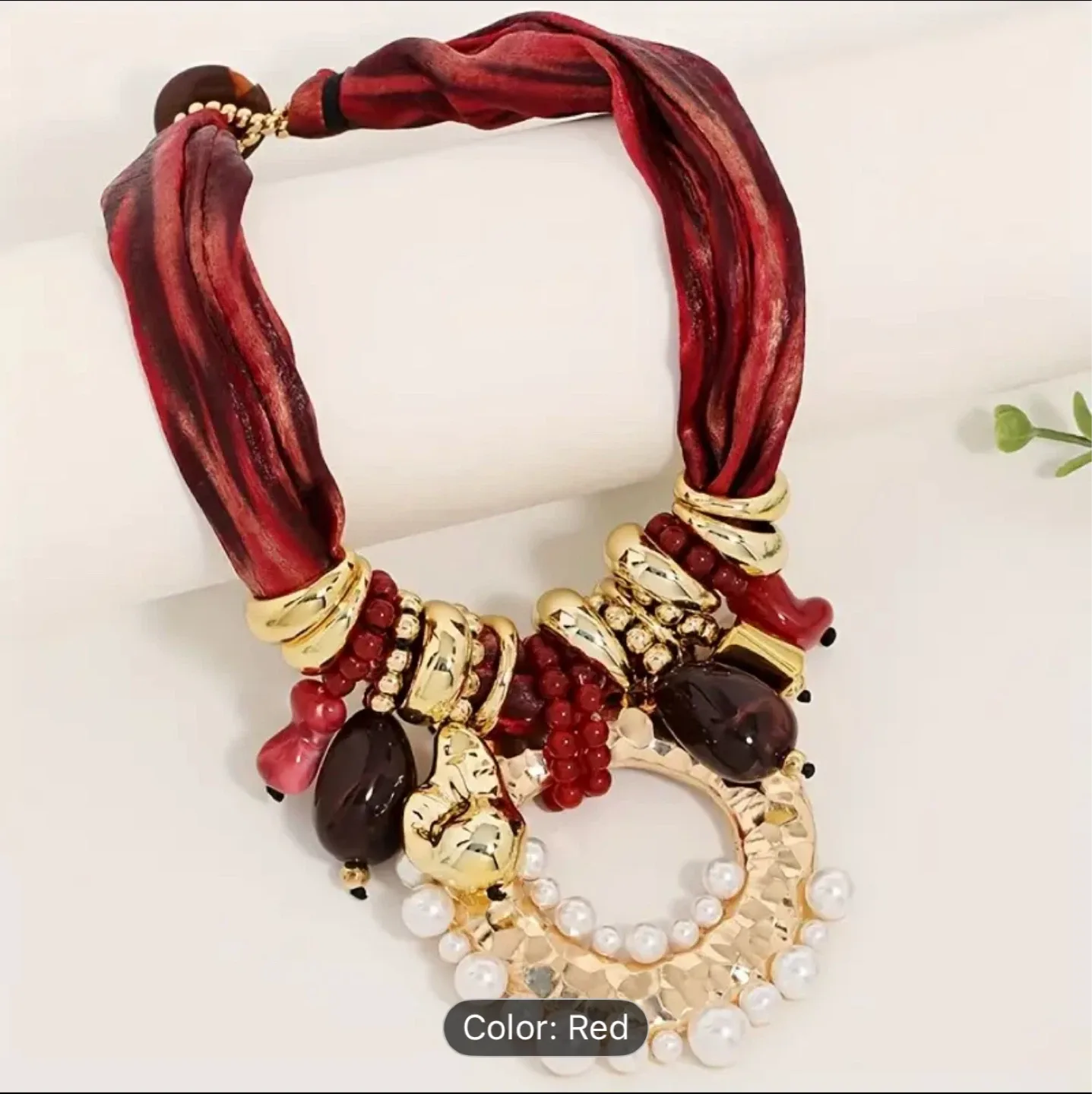 Red & Gold Statement Necklace image indicator(2)