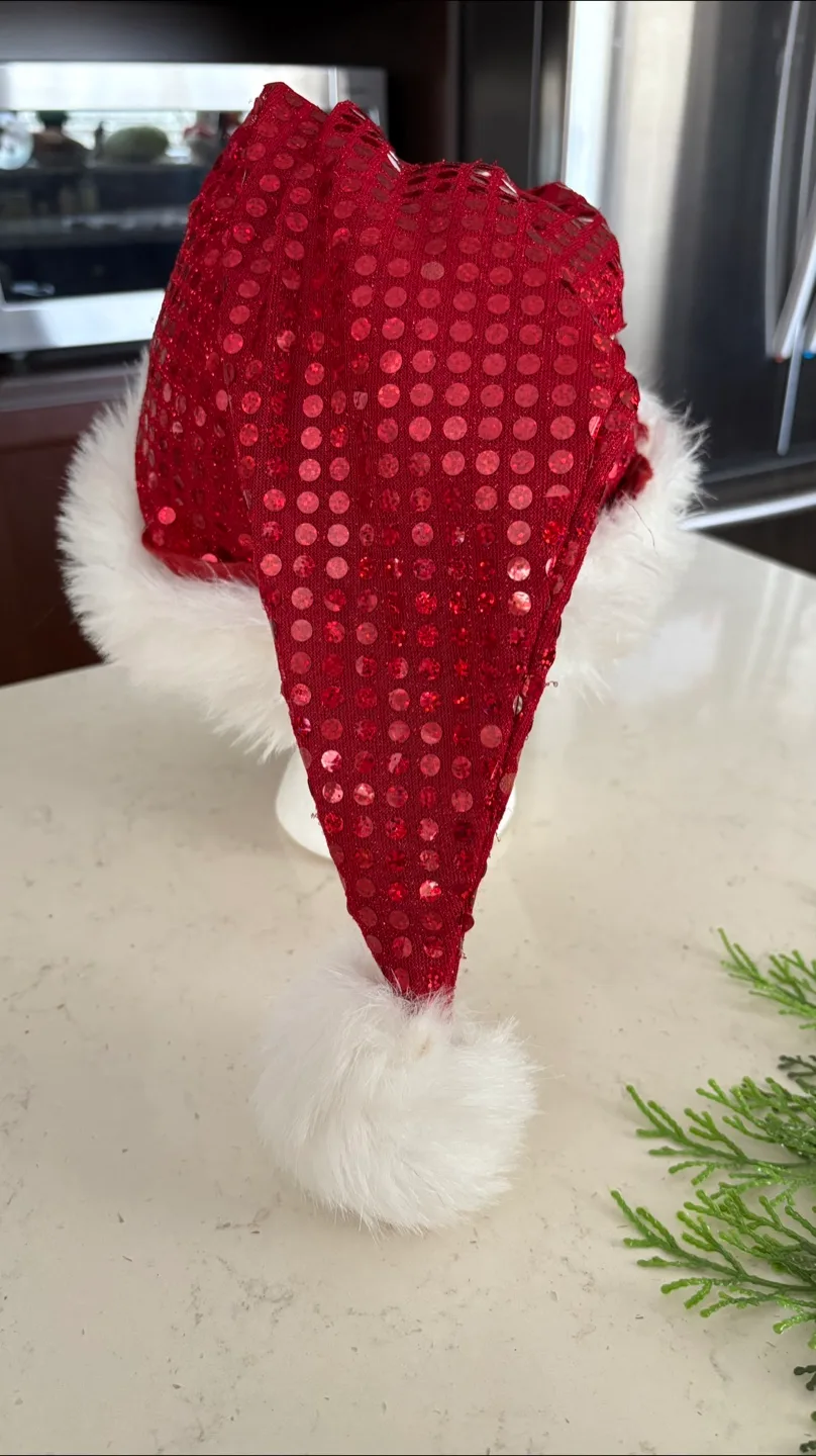 Red Sequin Santa Hat with White Fur Trim image indicator(3)