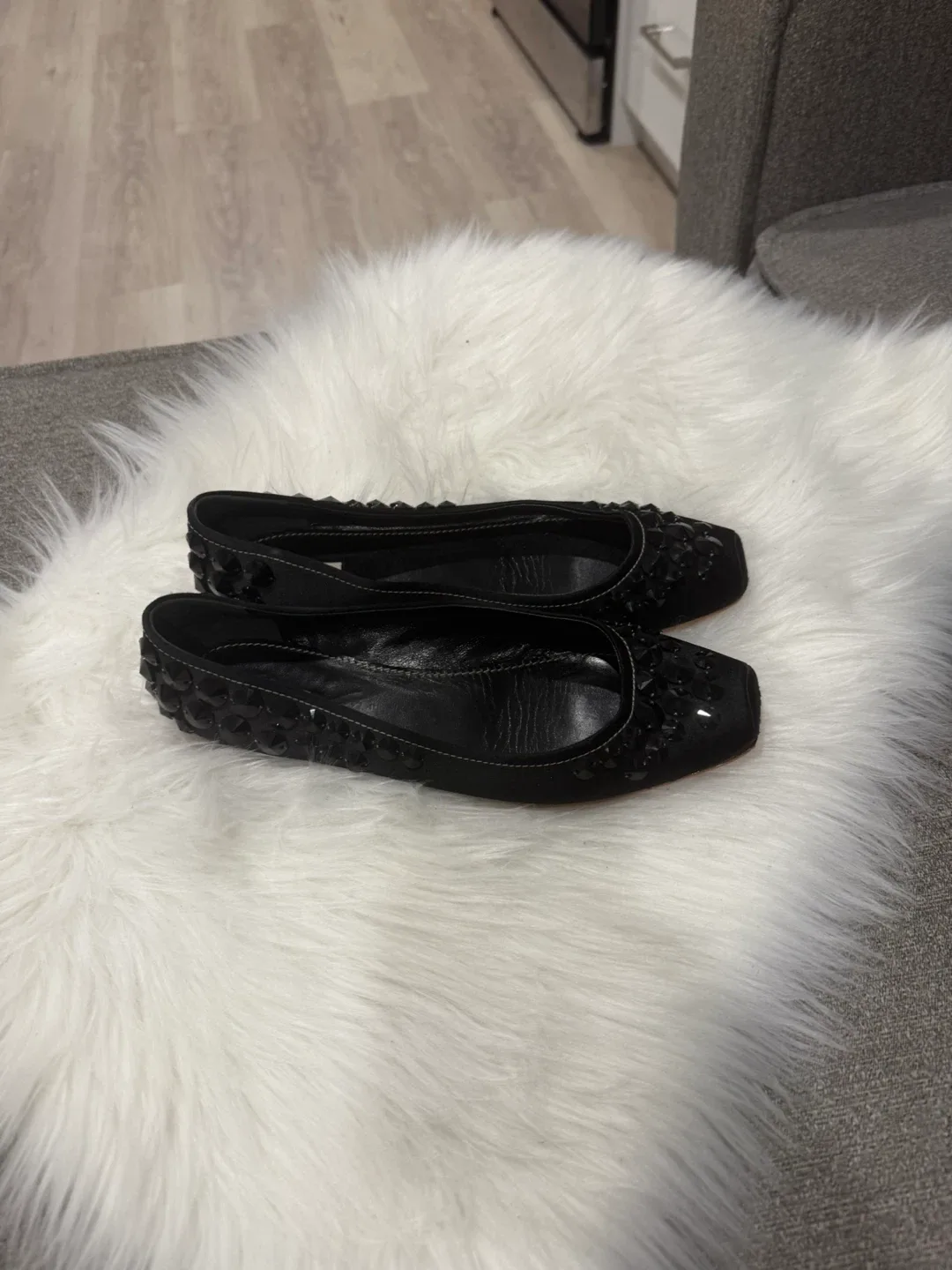 Miu Miu Black Embellished Ballet Flats