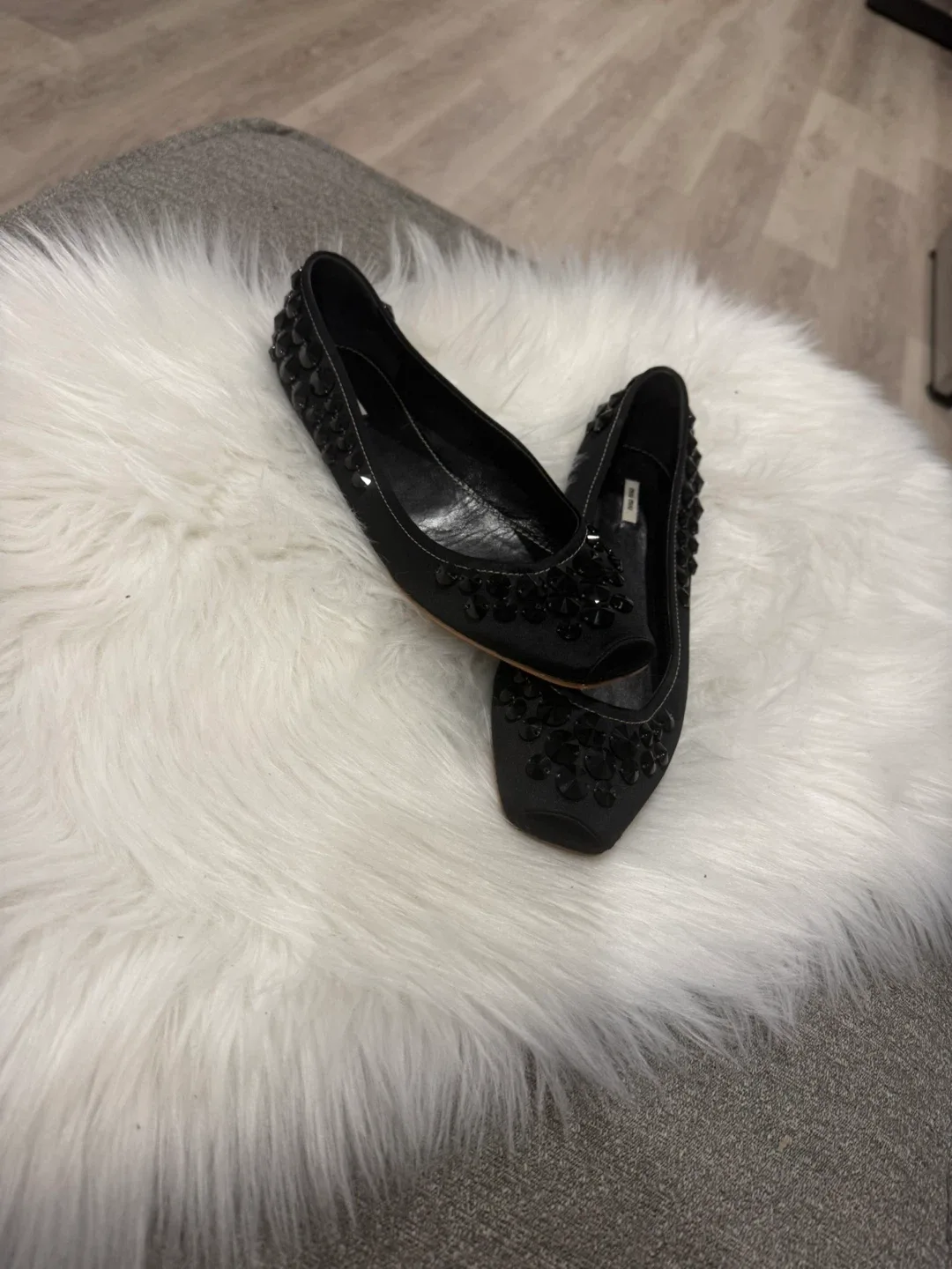 Miu Miu Black Embellished Ballet Flats image indicator(3)