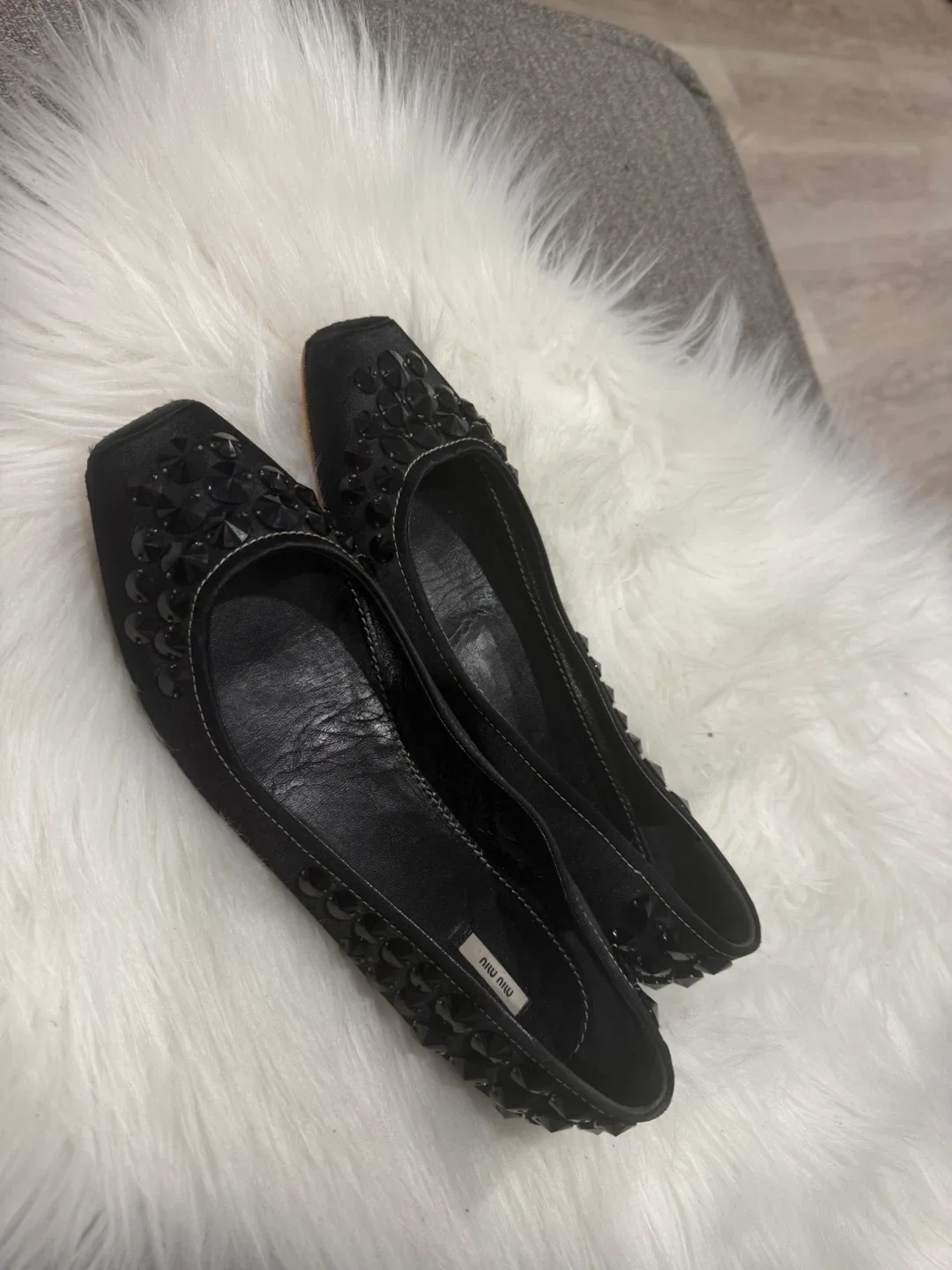 Miu Miu Black Embellished Ballet Flats image indicator(2)