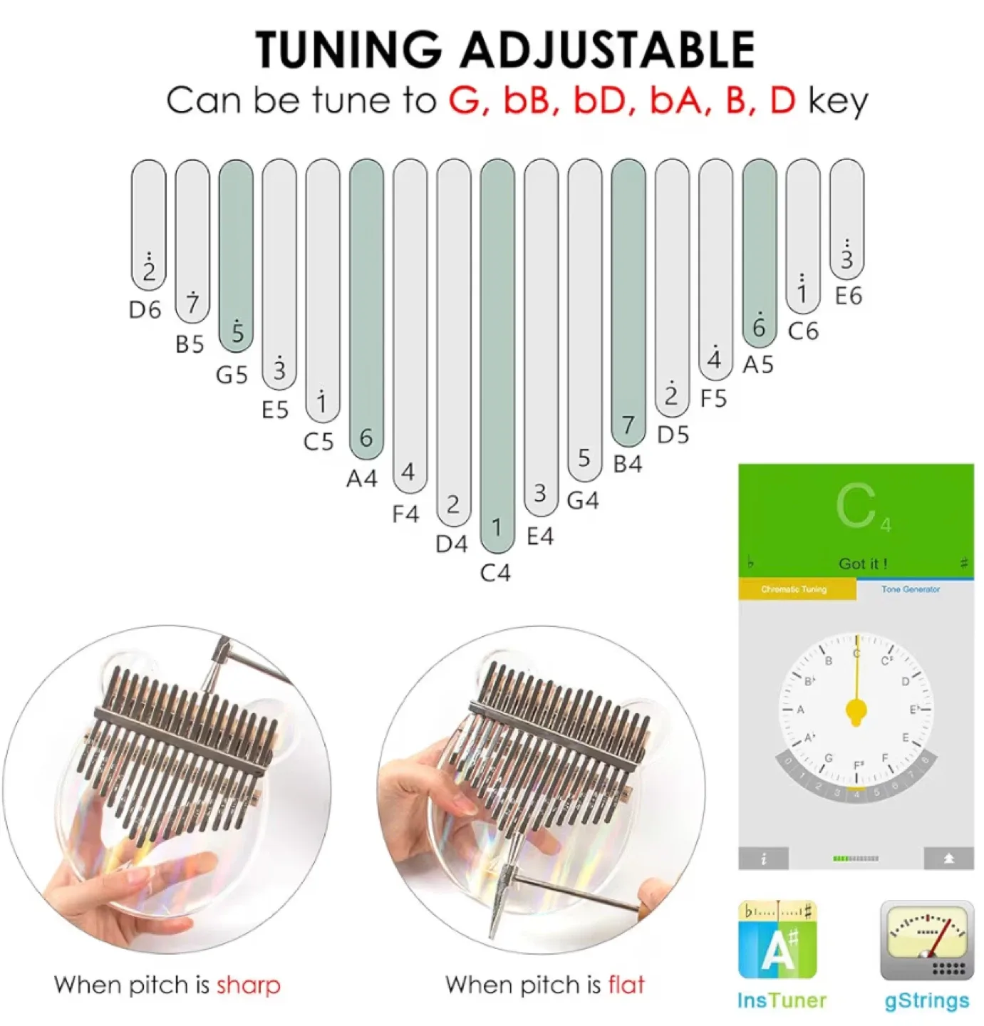 AKLOT Kalimba 17-Key Thumb Piano - Crystal image indicator(3)