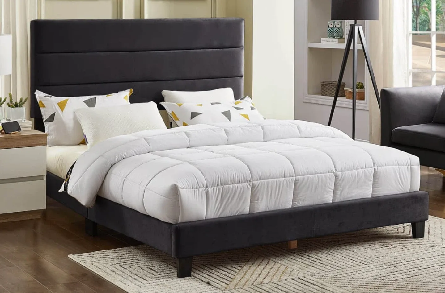 Black Upholstered Platform Bed Frame