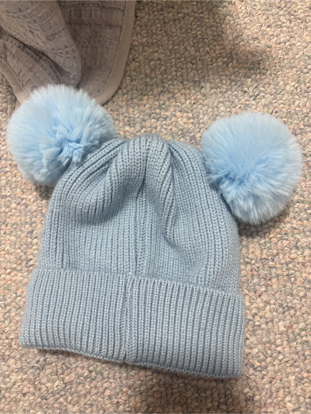 Light Blue Knit Pom Pom Toque