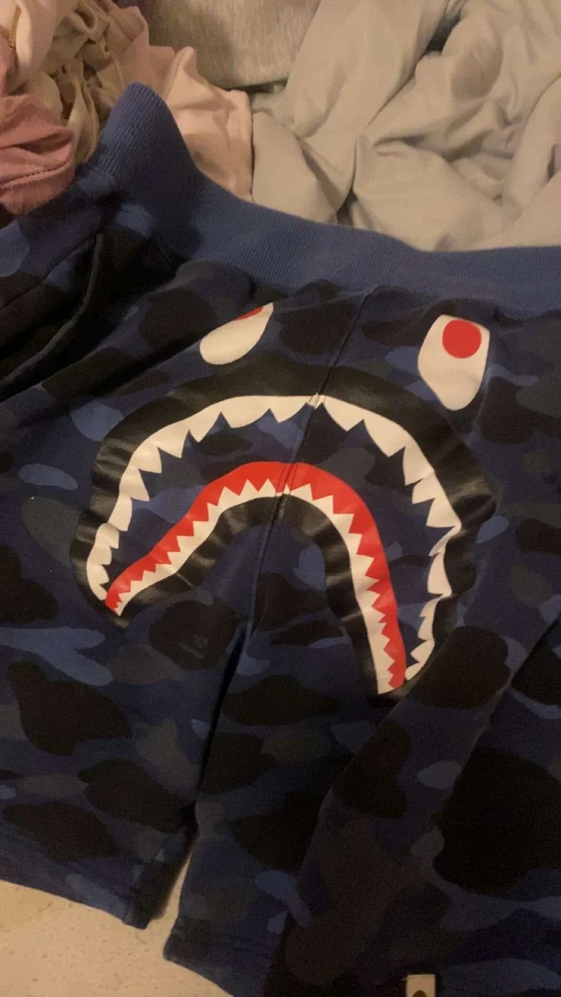 BAPE Color Camo Shark Sweat Shorts (SS21) - Navy image indicator(1)