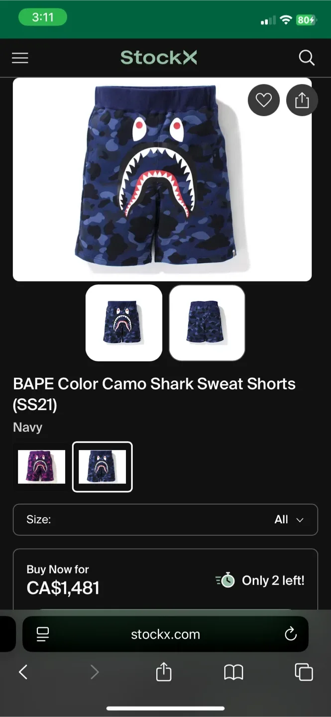 BAPE Color Camo Shark Sweat Shorts (SS21) - Navy image indicator(2)