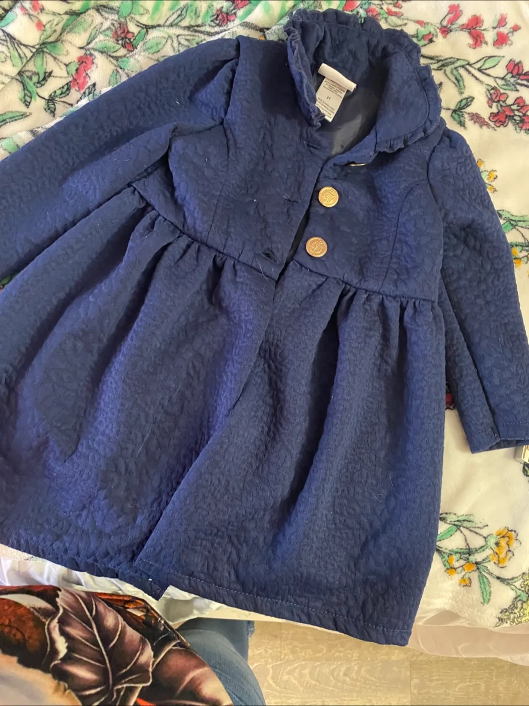 Little Lass Girls Navy Blue Coat - Size 2T