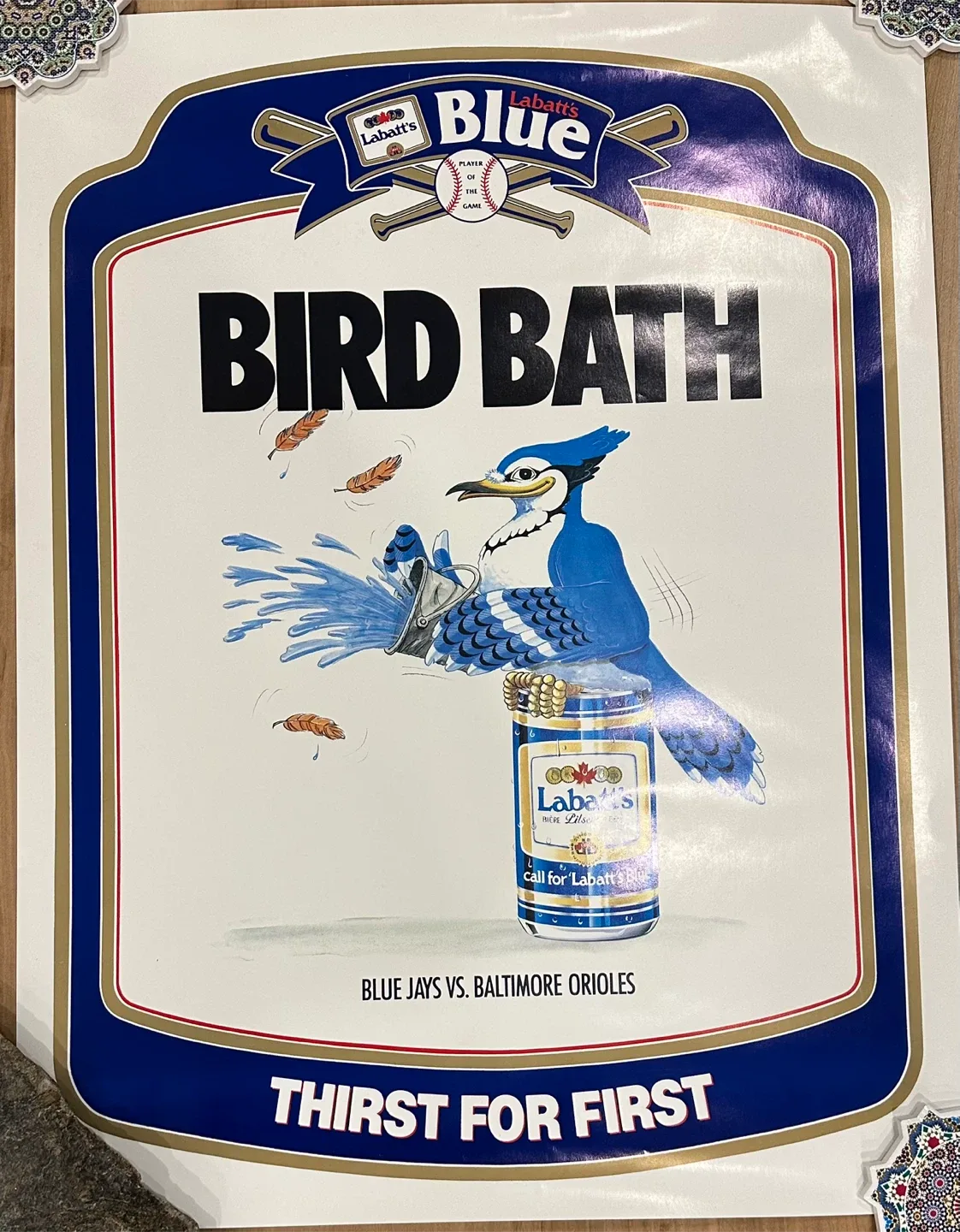 1988 Vintage Labatt's Blue Jays 'Bird Bath' Promo Poster
