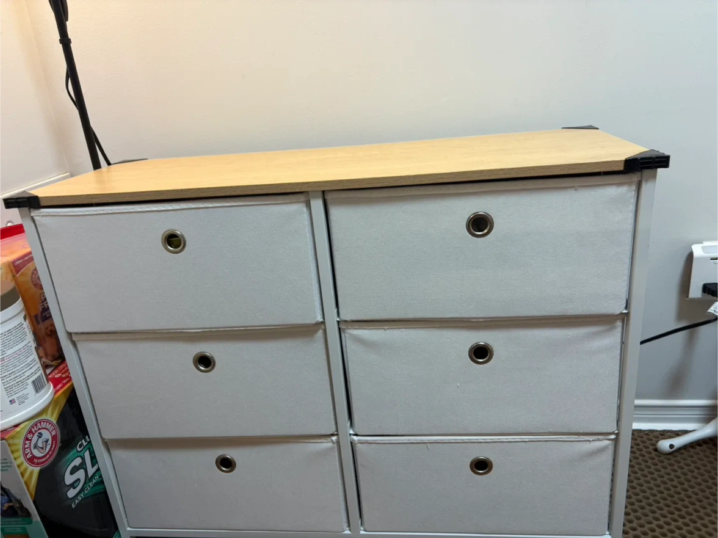 White 6-Drawer Dresser with Wood Top