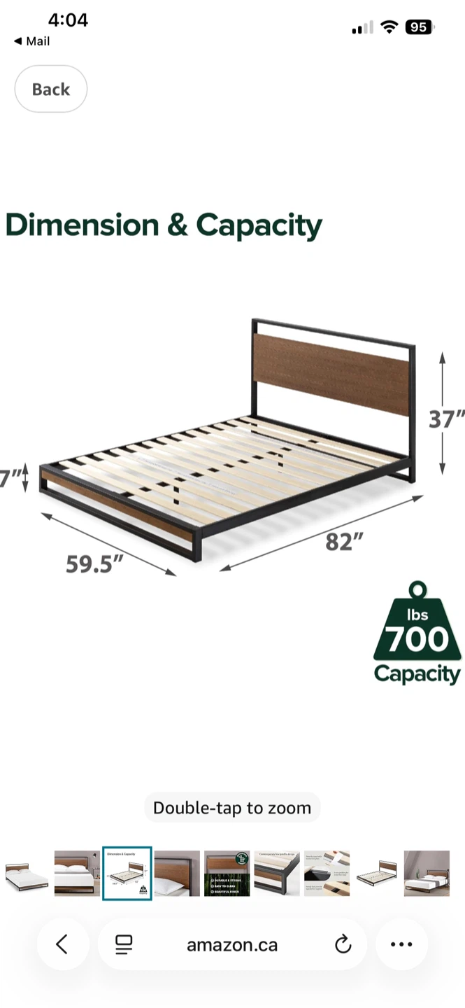 Queen Size Bed Frame with Headboard and Bamboo Wooden Slats