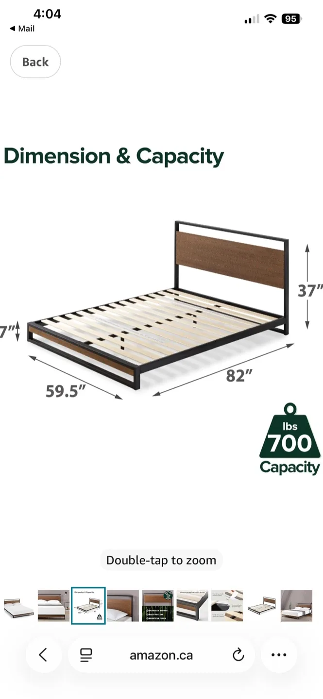 Queen Size Bed Frame with Headboard and Bamboo Wooden Slats
