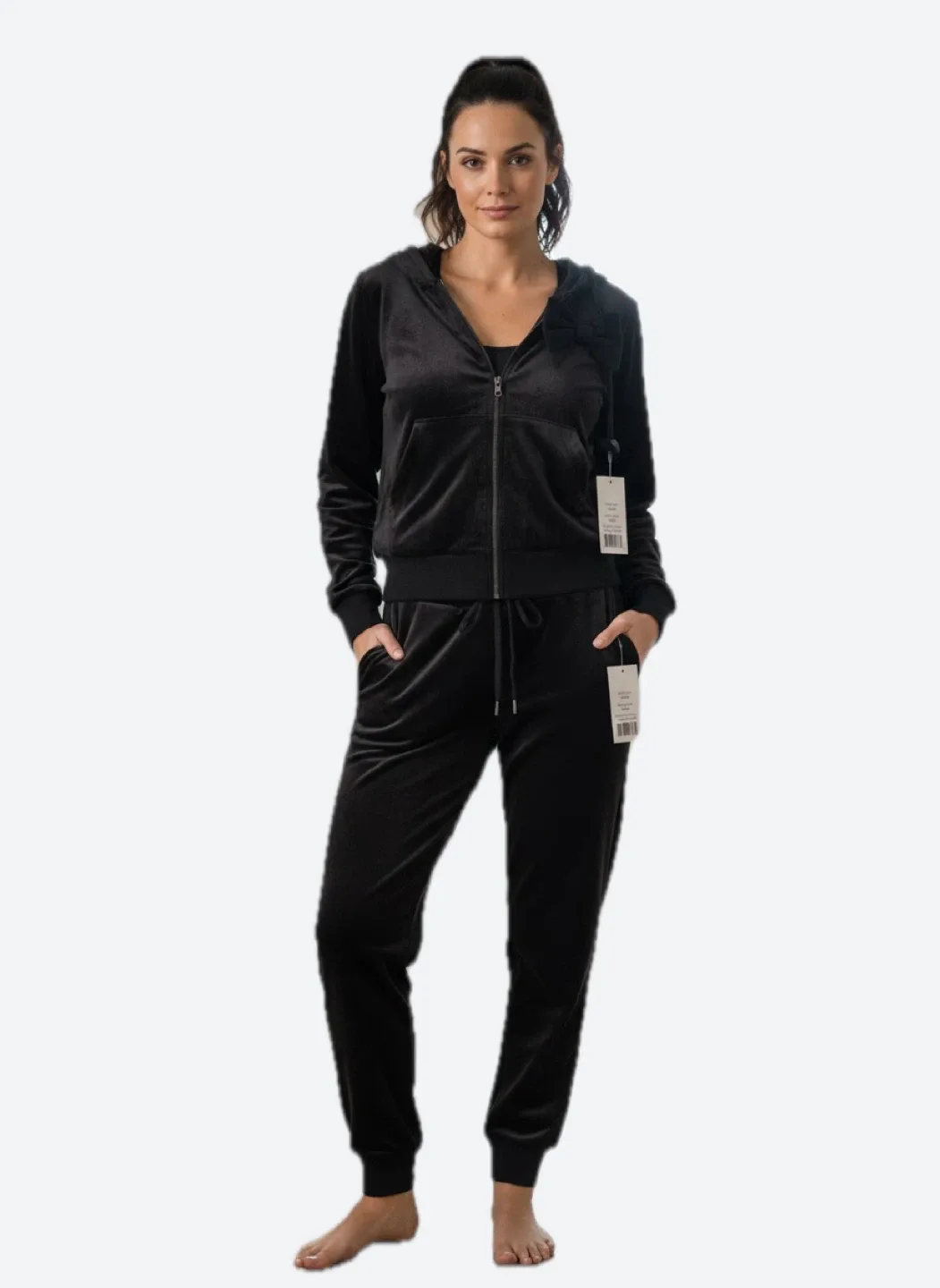 Black Bow Velour 2pc Track Suit - XL/TG - Black - New