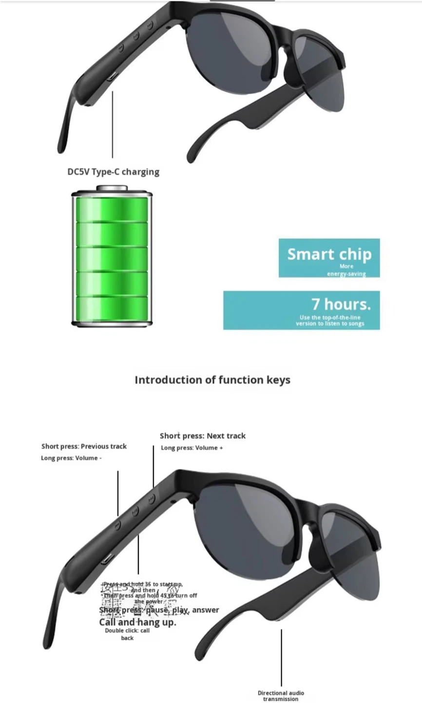 AI S01 Wireless Outdoor Sports Smart Sunglasses - Black - photo 4