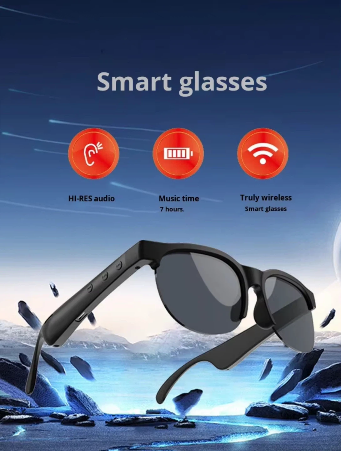 AI S01 Wireless Outdoor Sports Smart Sunglasses - Black - photo 2