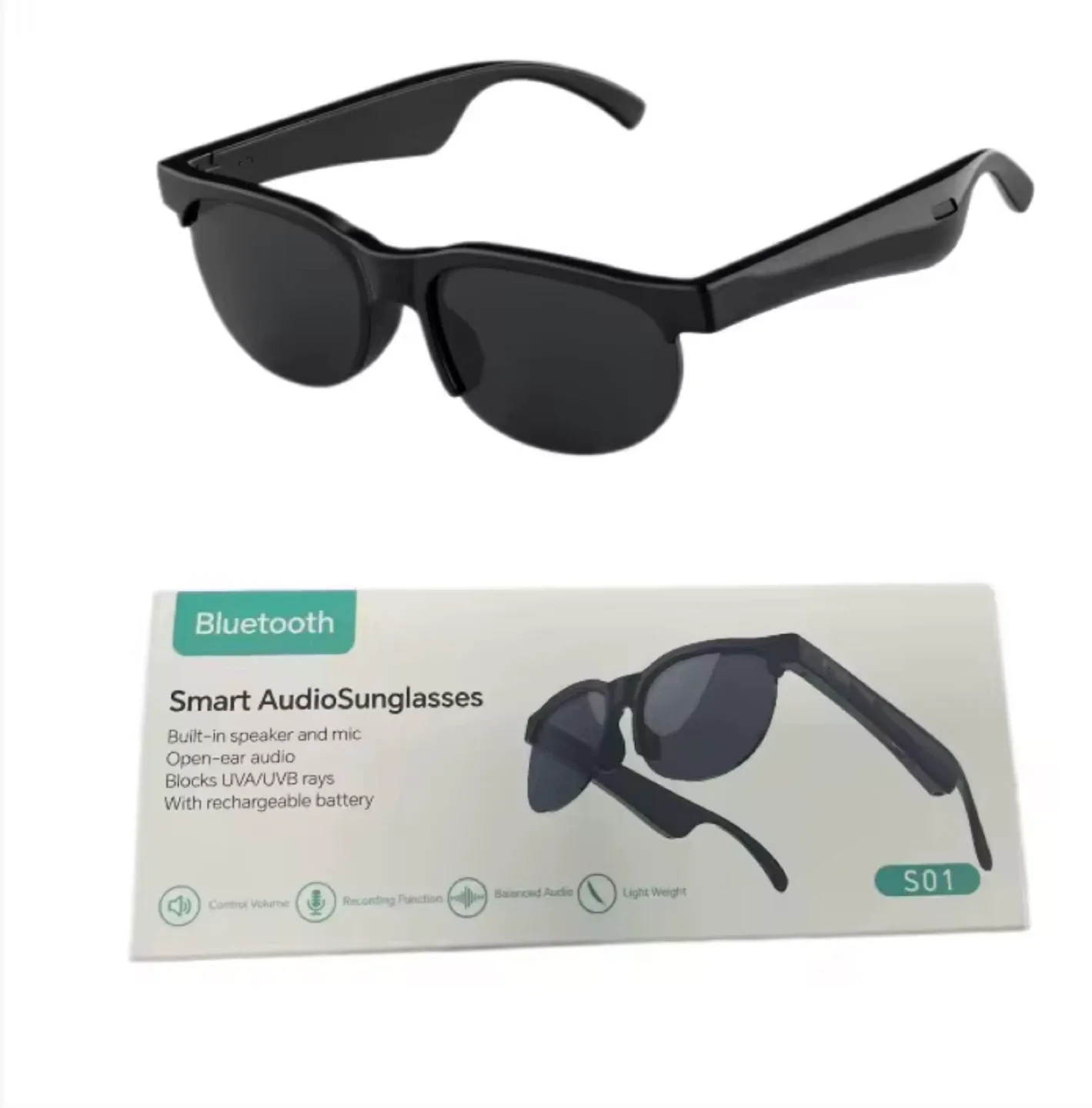 AI S01 Wireless Outdoor Sports Smart Sunglasses - Black